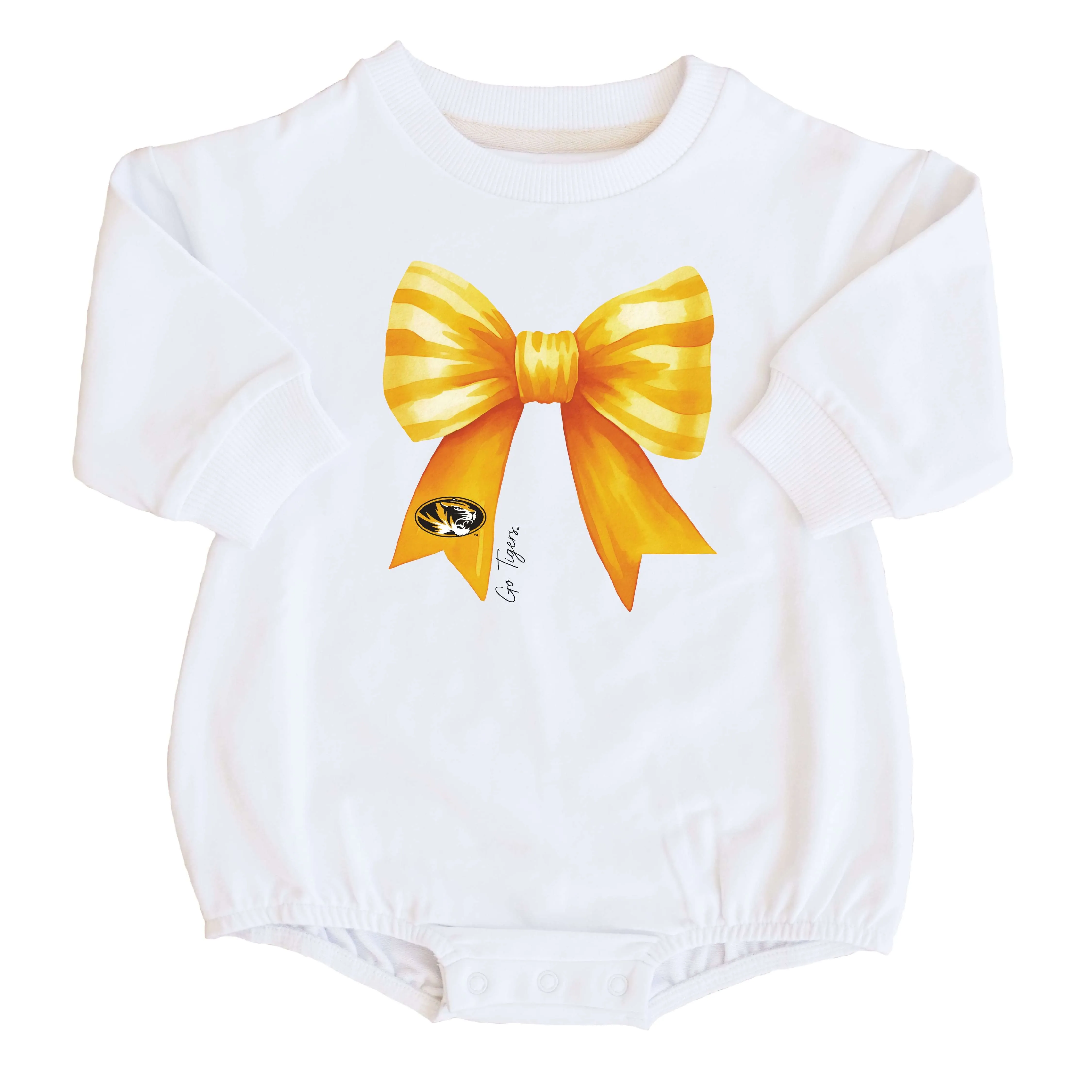 University of Missouri | Footballs & Bows Graphic Sweatshirt Bubble Romper