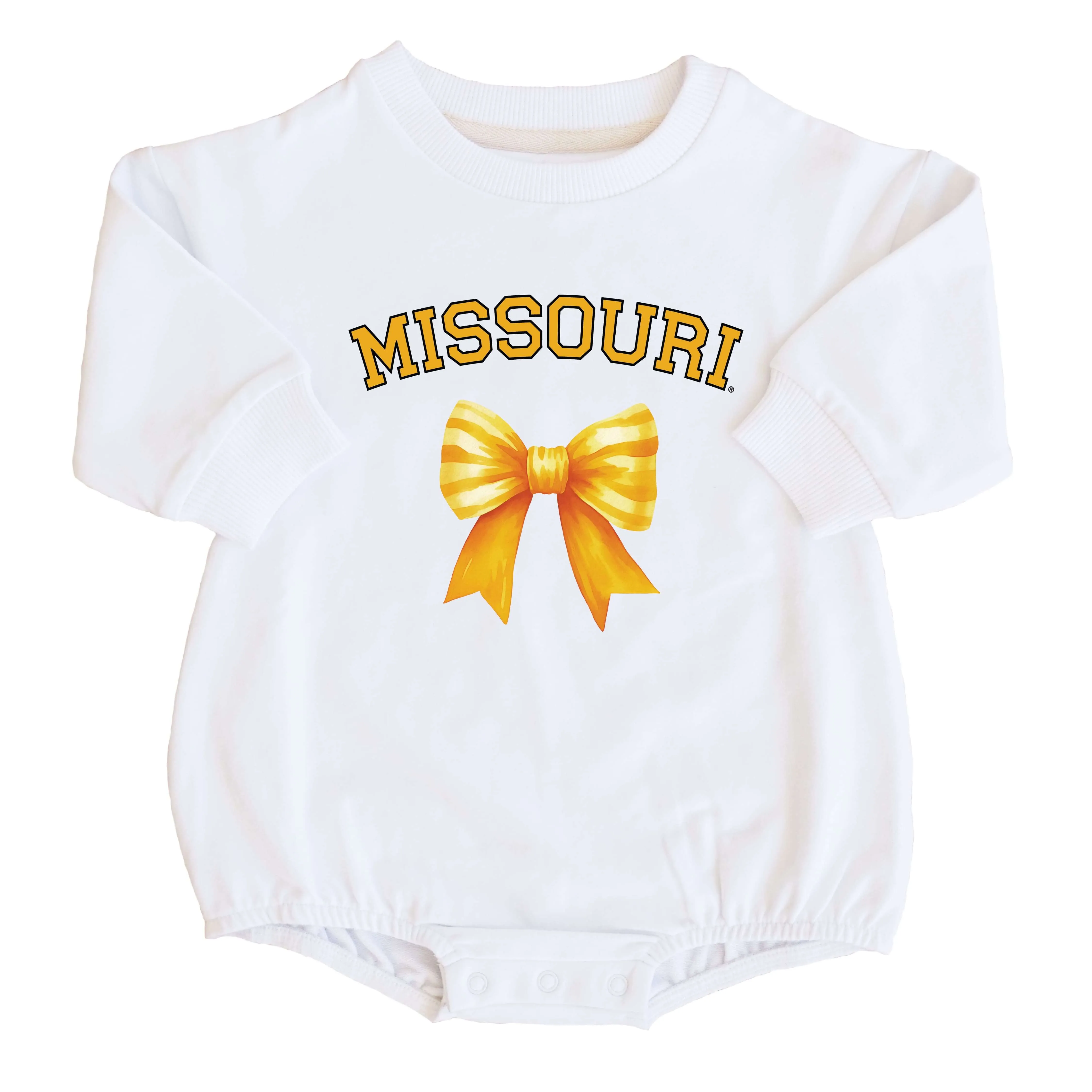 University of Missouri | Footballs & Bows Graphic Sweatshirt Bubble Romper