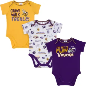 Vikings All Set To Play 3 Pack Short Sleeved Onesies Bodysuits