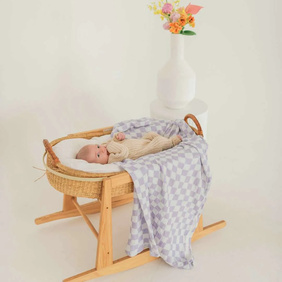 Violet Checked Organic Cotton Baby Swaddle