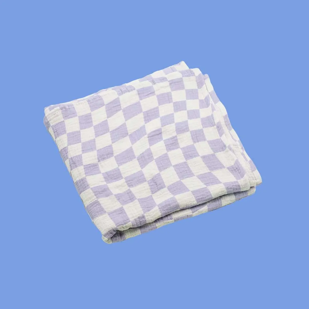 Violet Checked Organic Cotton Baby Swaddle