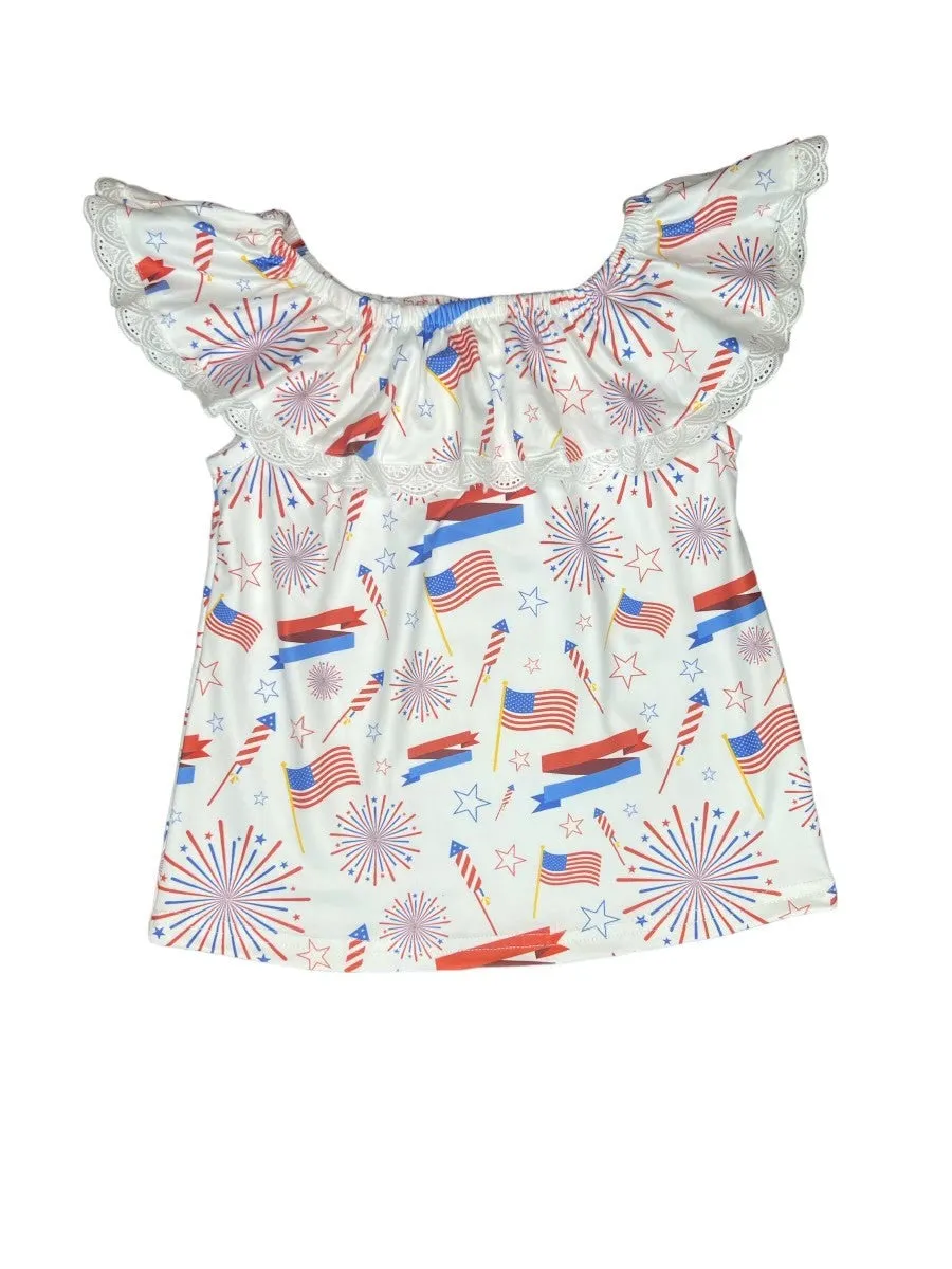 White Lace Patriotic Shirt Toddler (2T-5T)
