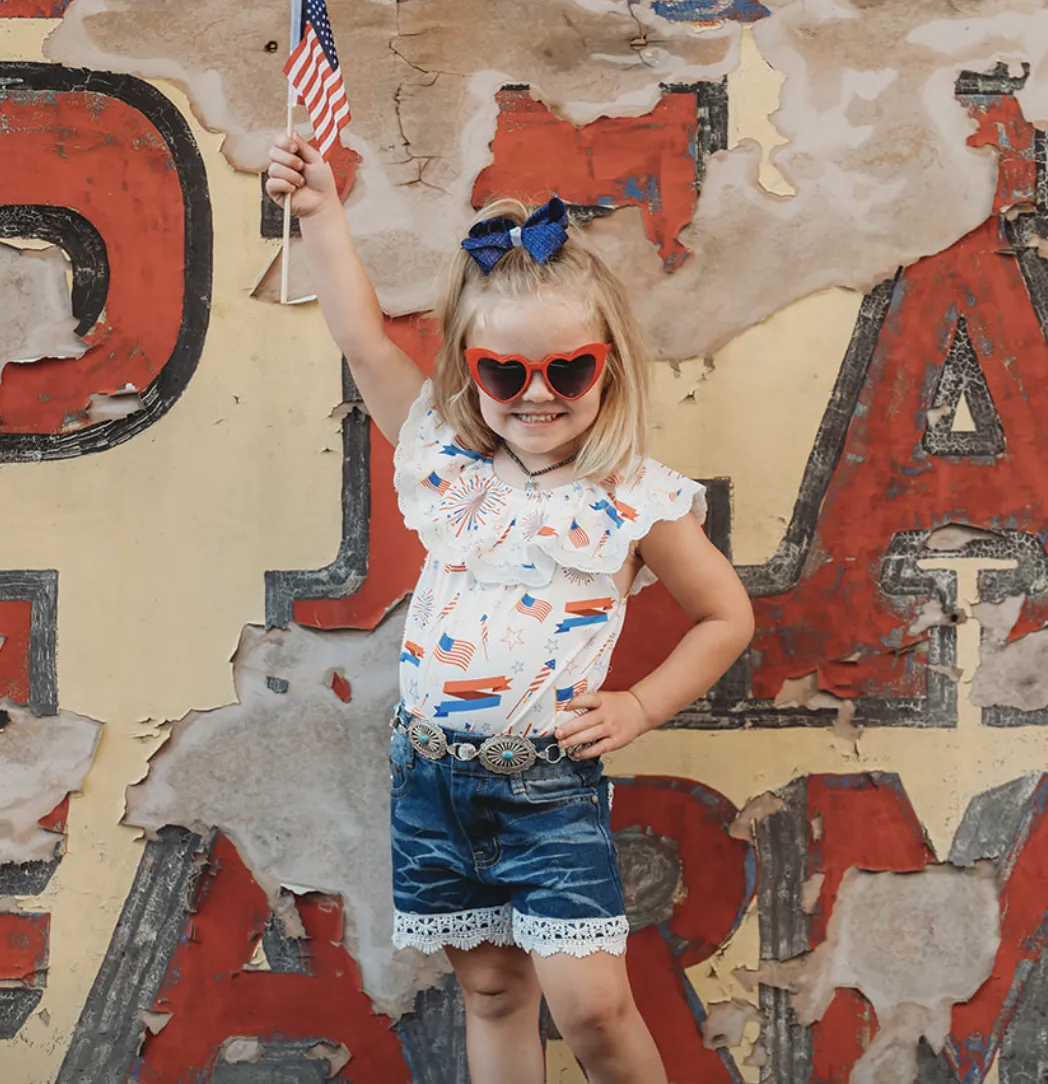 White Lace Patriotic Shirt Toddler (2T-5T)